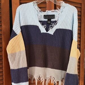 Polly & Esther V-Neck Sweater - Light Blue, Navy, Yellow, Cream
